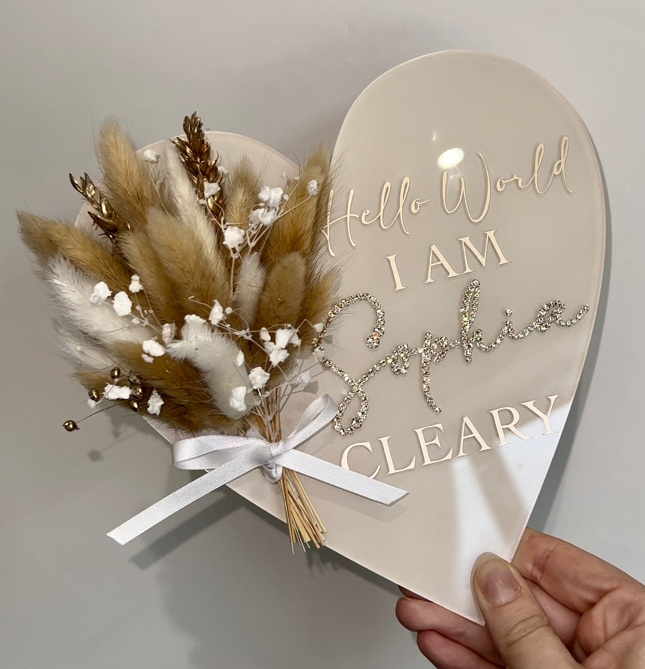 20cm Acrylic Heart Crystallised Announcement plaque