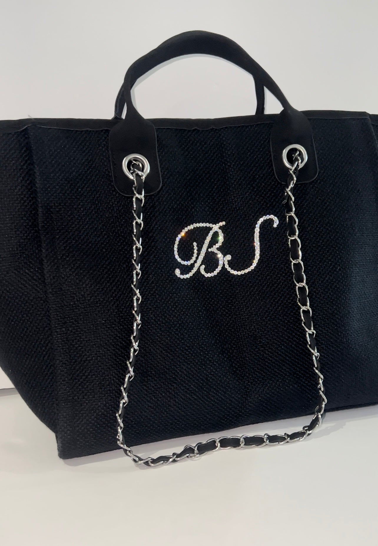 Crystallised Personalised Initial Chain Tote Bags