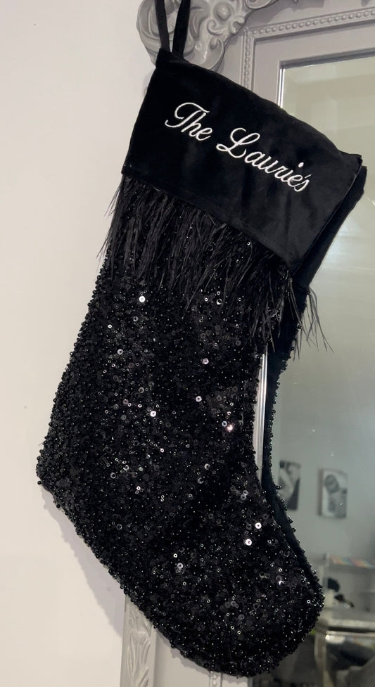 Feathered & beaded personalised limited edition Christmas stocking