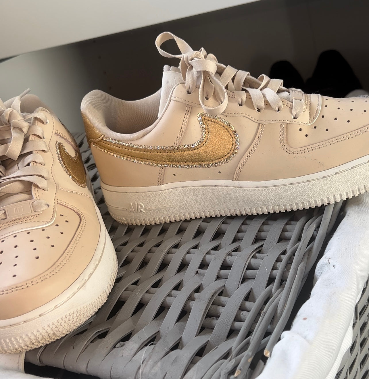 GENUINE Nike beige/gold airforce with crystal ticks