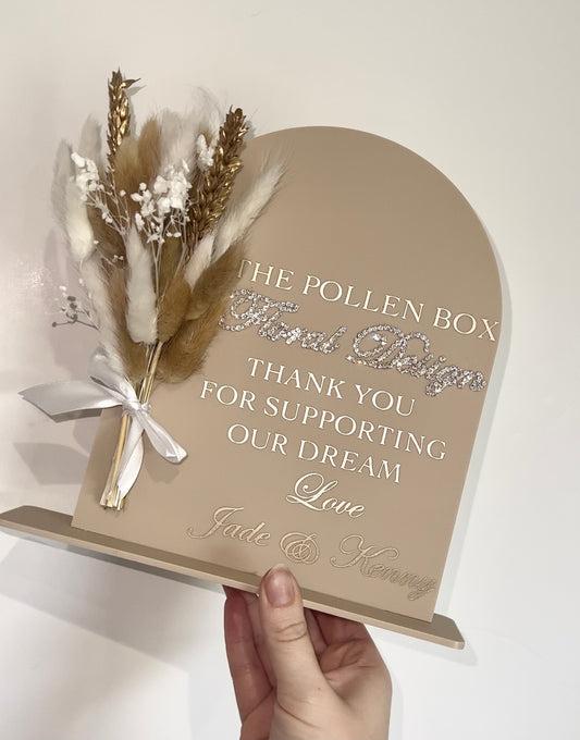 Dried Flower Acrylic Crystallised Business Signs