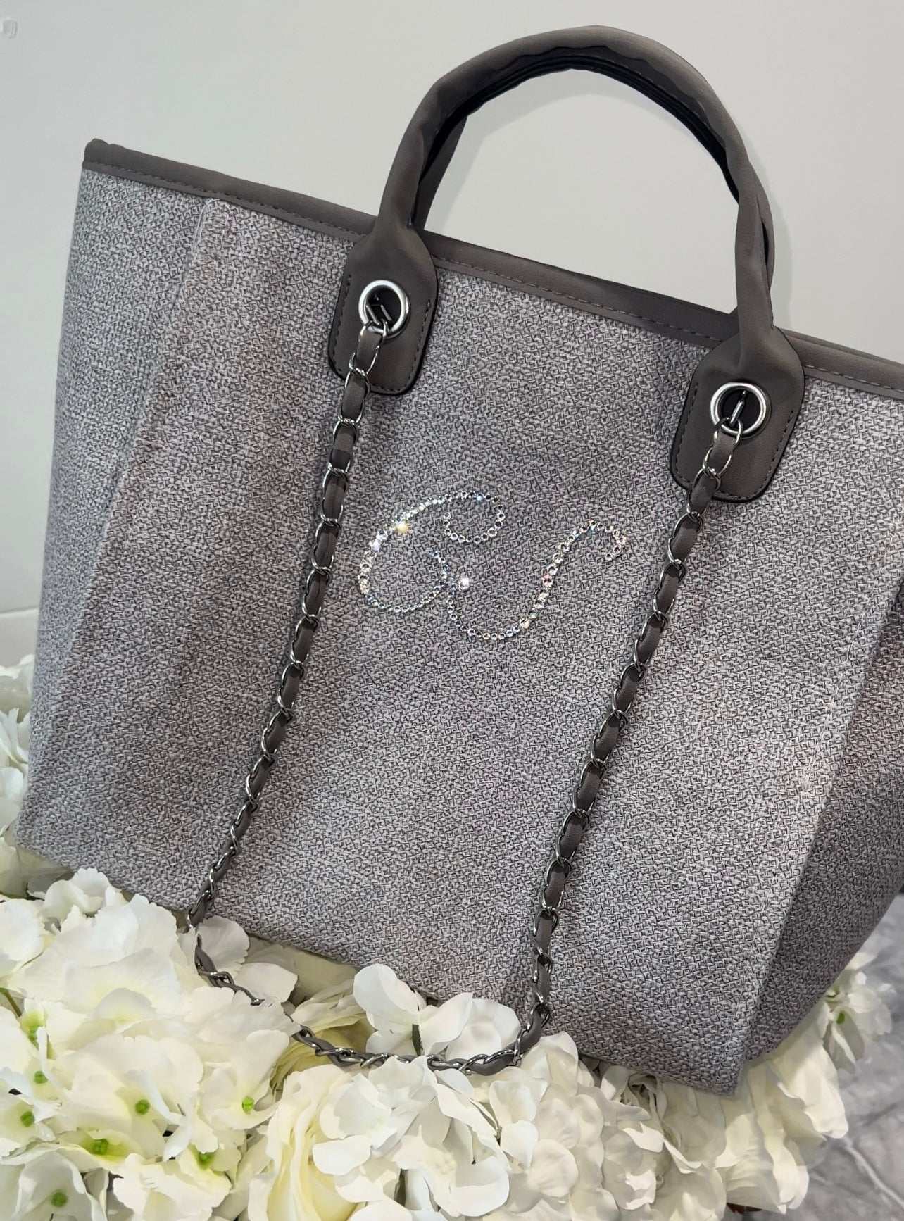 Crystallised Personalised Initial Chain Tote Bags