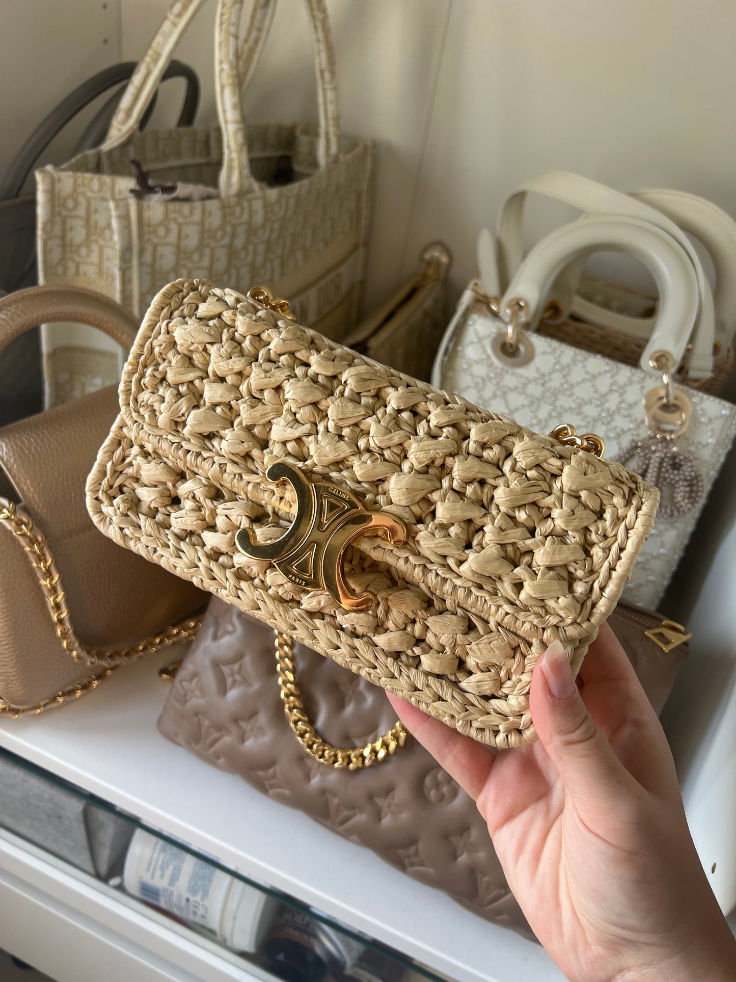 Ce line Straw gold chain bag